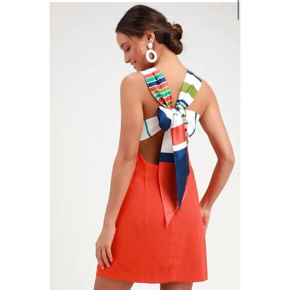 Lulus Dresses & Skirts - Lulu's Orange Mini Dress with Striped Bow Back